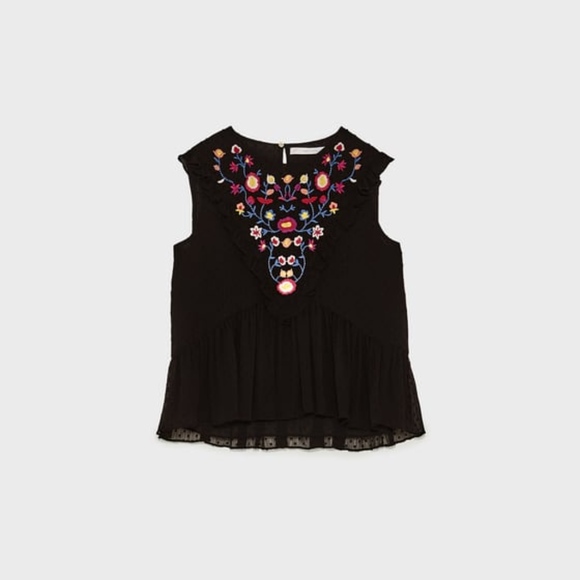 Zara Tops Nwt Zara Floral Embroidered Dot Mesh Peplum Blouse Poshmark